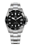 Long Vision YH018F Voyage Collection automatic watch featuring a black dial and durable stainless steel band.