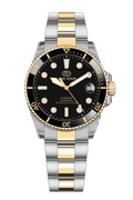 Long Vision YH019Q Voyage Collection automatic watch with black dial and gold accents.