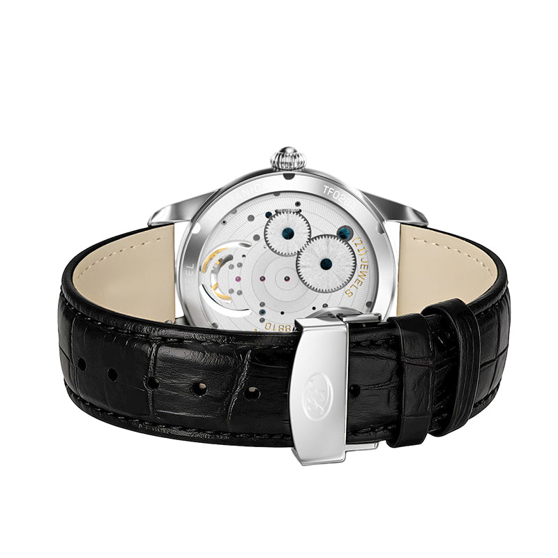 Long-Vision Tourbillon Mechanical Watch, Italy Calf Leather Automatic Mens Dress Watch
